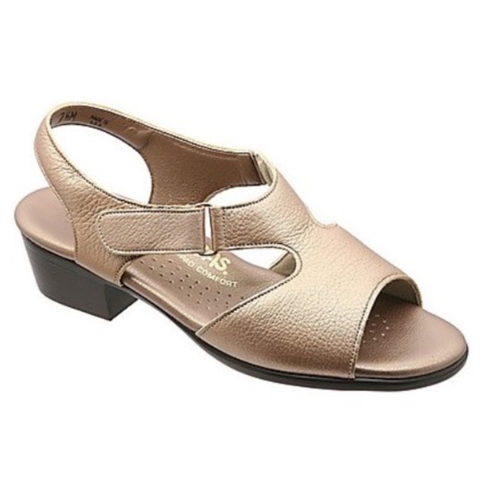 SAS Suntimer Heel Strap Metallic Comfort Cushion‎ Sandal Rose Gold Leather Sz 8W